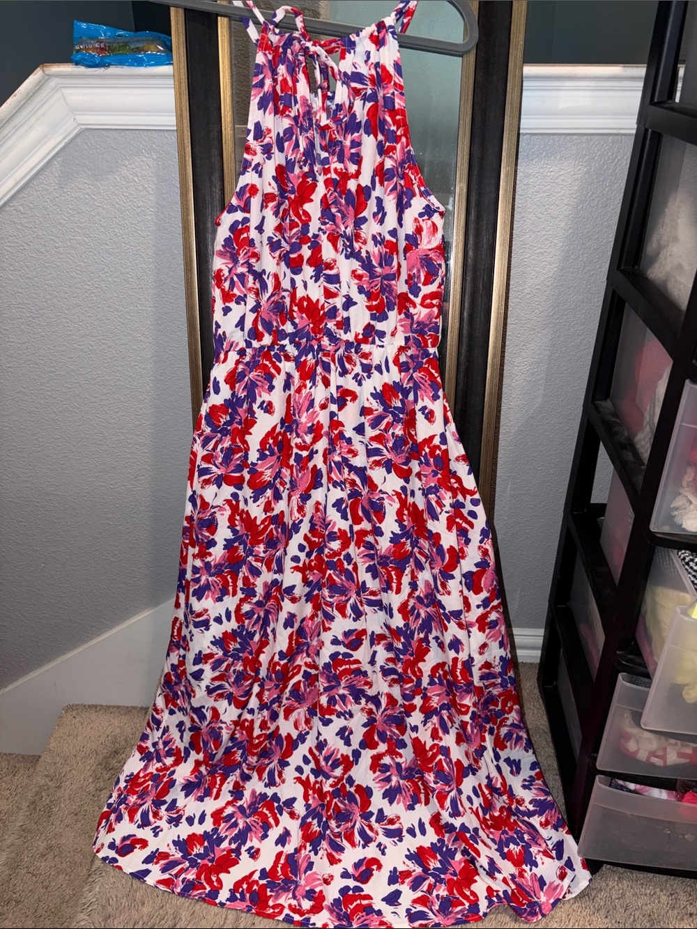 First Love Red, Purple & White Floral Halter Maxi Dress